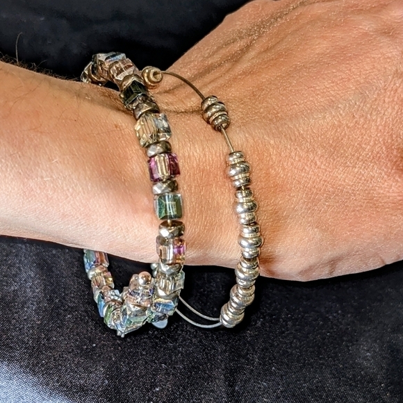 Pair of "Vintage Sixty-Six" Beaded Silver Bangle Bracelets by Alex and Ani - Picture 8 of 9